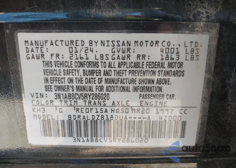 2024 Nissan Sentra Sv Xtronic Cvt from USA, damaged, VIN 3N1AB8CV5RY286020